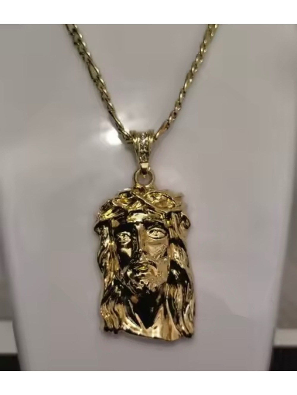 Gold Tone Jesus Piece Pendant Necklace 20”